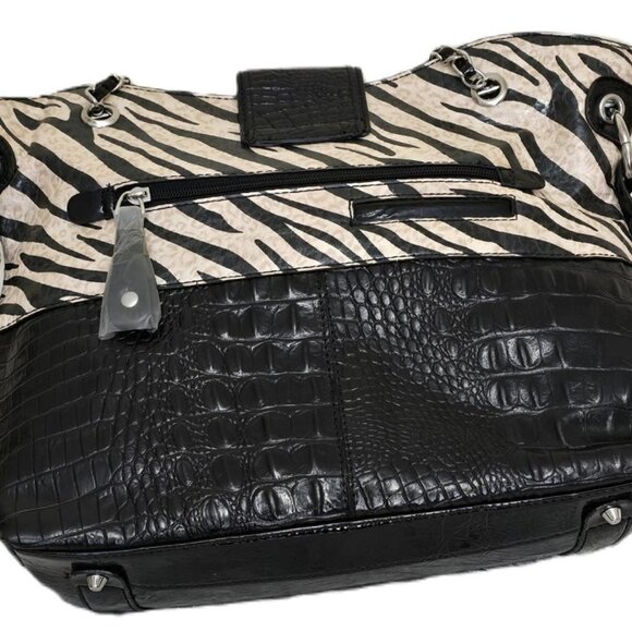 M.C. Marc Chantal Croco Embossed Genuine Leather Tote - Zebra - Picture 12 of 12